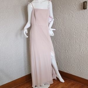 Dessy Collection Pink Maxi Slip Dress with Spaghetti Straps